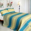 Slickblue 3 PC Handmade Full/Queen Quilt Set, Reversible Vermicelli Quilted, Horizontal Stripes, 37 Color Options - 4 of 4