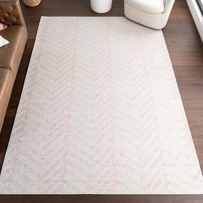 Pink Geometric 5' x 7' Synthetic Easy Care Area Rug