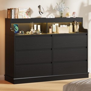 Acekool 6 Drawer Dresser with Power Station, Modern Wide Chest with Storage Shelf, Bedroom Organizer for Living Room, Hallway - 1 of 4