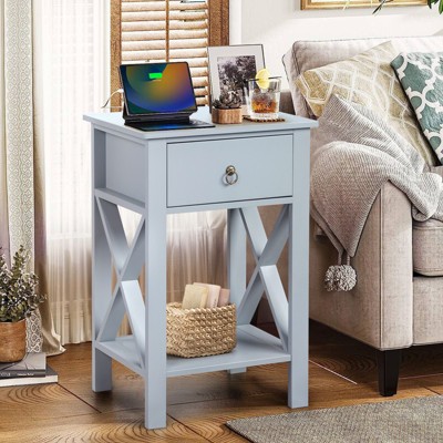 KTMBDW Set of 2 Nightstand with 1 Drawer & Storage Shelf, Small Bedside Table Organizer, 2 Tiers End Table for Small Space, Living Room, Bedroom