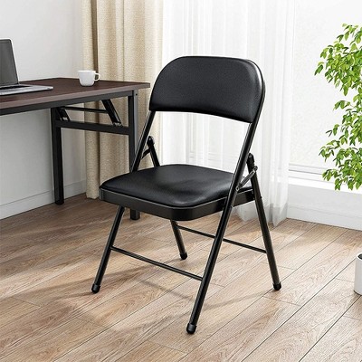 Black Padded Metal Folding Chairs with PU Leather Seats (4 Pack)