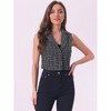 Allegra K Women's Tweed Notched Lapel Vintage Plaid Crop Sleeveless Waistcoat Vest - 3 of 4