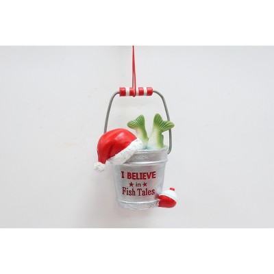Season's Designs Christmas Tree Fishing Bucket Fish Tails Hanging Ornament, Resin 2.25X1.75X3.25In