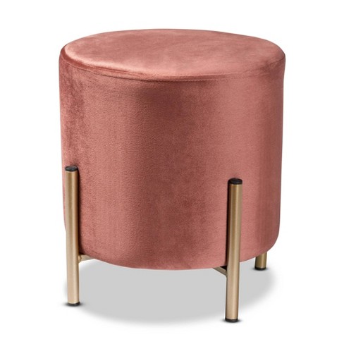 Thurman Velvet Metal Ottoman Pink gold Baxton Studio Upholstered Bench Footstool No Assembly Required Target