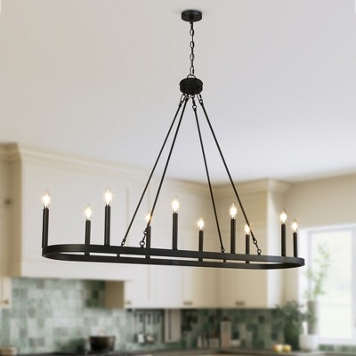 LNC Dolohovstrout 10-Light 50" Modern  Oval Wagon Wheel Oversizded Chandelier,Black