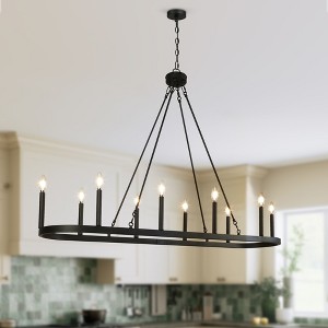 LNC Dolohovstrout 10-Light 50" Modern  Oval Wagon Wheel Oversizded Chandelier,Black - 1 of 4