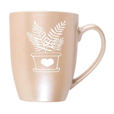 Elanze Designs Botanical Foliage Nature Coffee Cup Mug 10 Ounce Ceramic With Shimmery Metallic Finish Elegant Minimalist Fern in Heart Planter