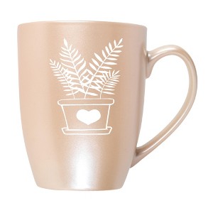 Elanze Designs Botanical Foliage Nature Coffee Cup Mug 10 Ounce Ceramic With Shimmery Metallic Finish Elegant Minimalist Fern in Heart Planter - 1 of 4