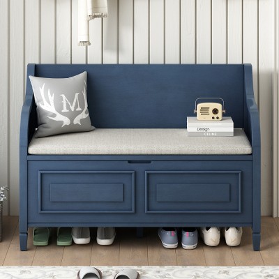 Ridstar 41.9 in. W Rustic Style Solid wood Multifunctional Storage Ottoman Bench with Safety Hinge For Entryway, Living Room & Bedroom-Blue