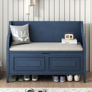 Ridstar 41.9 in. W Rustic Style Solid wood Multifunctional Storage Ottoman Bench with Safety Hinge For Entryway, Living Room & Bedroom-Blue - 1 of 4