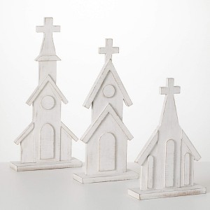 15"H, 19.25" and 21.75"H Sullivans Wooden Church Figurine - Set of 3, White - 1 of 3