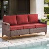 Belord Outdoor Sofa Patio Couch, All Weather Brown Wicker 3-Seater Outdoor Furniture Sofa with Dark Brown Hand-Brushed Arms & Comfort 4" Cushion - 3 of 4