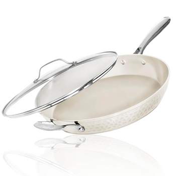 Gotham Steel Hammered Cream 14'' Ultra Ceramic Nonstick Fry Pan with Lid
