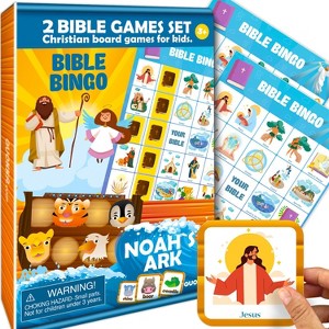 QUOKKA 2X Set Bible Games for Kids 4-6 - Board Bingo Game - Christian Trivia for Family - Noah Ark Toy - Cooperative Card Games for Toddlers Ages 4-8 - 1 of 4
