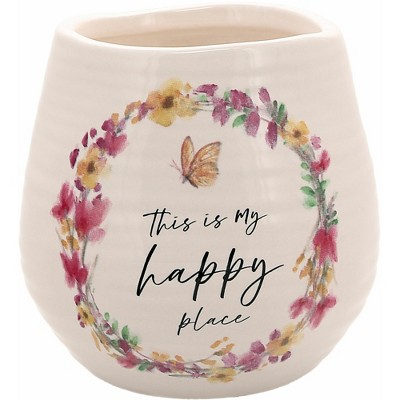 Pavilion Gift Company - Happy - 8 oz - 100% Soy Wax Candle Scent: Tranquility - Flame Candles