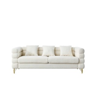 AENKYO 81" Oversized 3-Seater Sofa, Modern Teddy Fabric for Living Room, Comfortable Deep Seating Sleep Sofa, White - 1 of 4