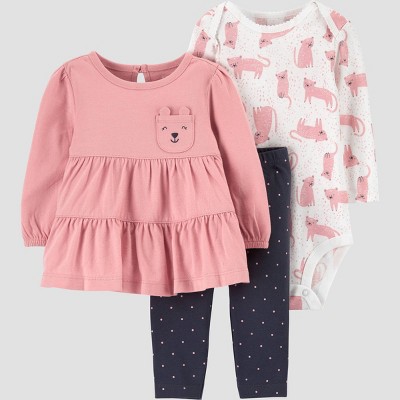 Image of Baby Girls' Bear Top & Bottom Set - Just One You® made by carter's Gray/Pink Newborn
