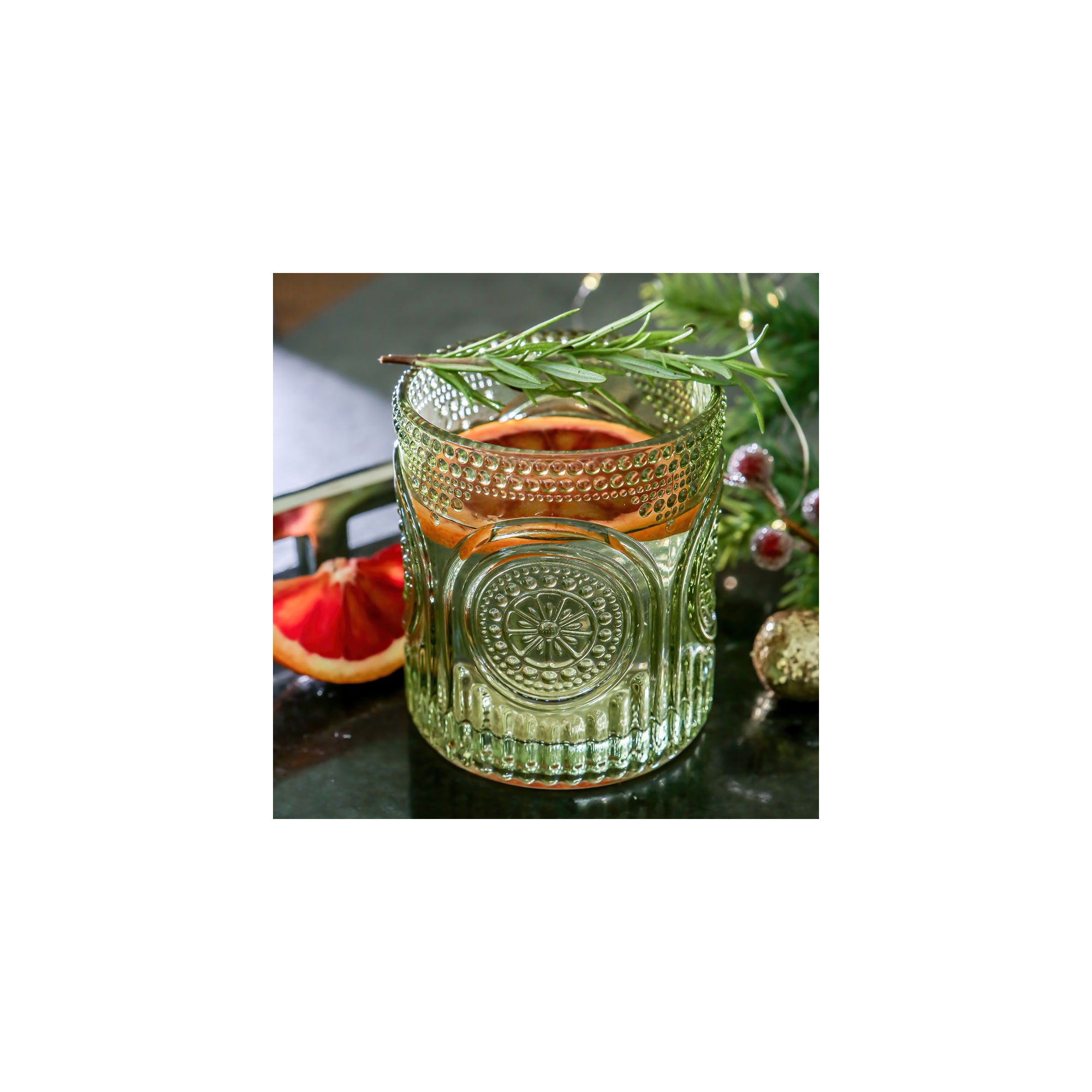 Kate Aspen Green 10 oz Retro Arch Floral Ribbed Glassware (Set of 6) | 27211GN