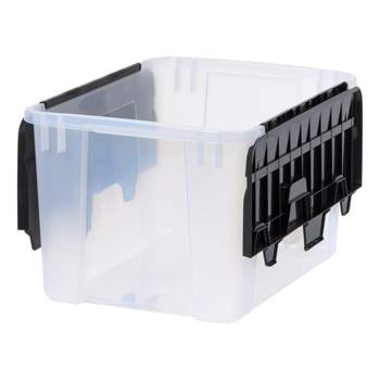 IRIS USA 50qt Clear View Wing-lid Hinged Lid Plastic Storage Organizing Container Bin, Black