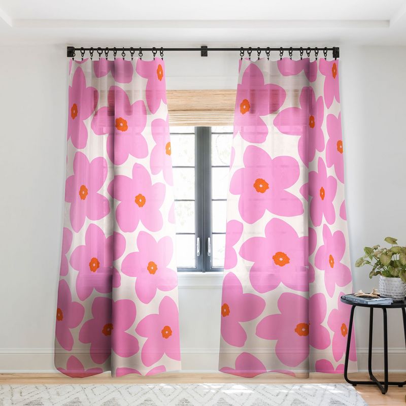 Daily Regina Designs Abstract Retro Flower Pink Set of 2 Panel Sheer Window Curtain - Deny Designs, 2 of 7