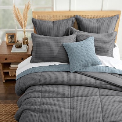 Charcoal King Cotton Waffle Weave Bedspread Set