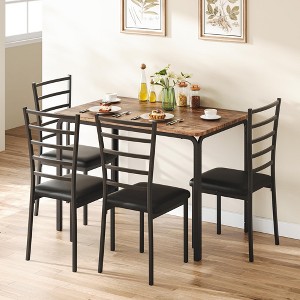 COZONY Dining Table with 4 Chairs – 5-Piece Square Set, Space-Saving, Cushioned Seats, 550lb Capacity, Brown - 1 of 4