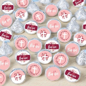 Big Dot of Happiness Baptism Pink Elegant Cross - Girl Religious Party Small Round Candy Stickers - Party Favor Labels - 324 Count - 1 of 4