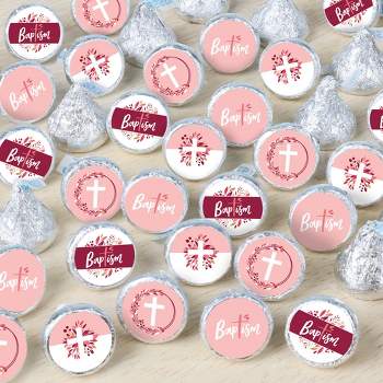 Big Dot of Happiness Baptism Pink Elegant Cross - Girl Religious Party Small Round Candy Stickers - Party Favor Labels - 324 Count