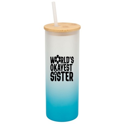 Elanze Designs World's Okayest Sister Love Family Wrap-Around Design 25 Ounce Frosted Gradient Glass On-The-Go Coffee Travel Skinny Tumbler Mug Cup,