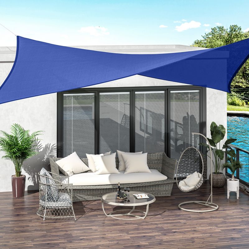 Outsunny 20' x 16' Sun Shade Sail Rectangle Sail Shade Canopy for Outdoor Patio Deck Yard, Blue, 2 of 8