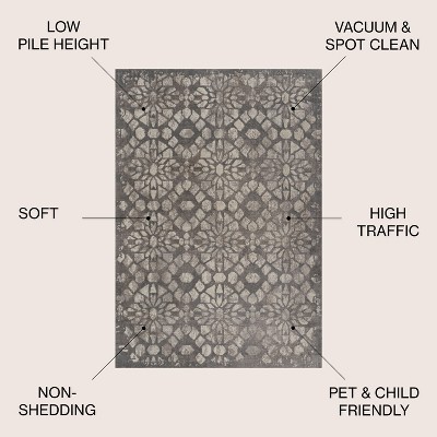Roma Gray Geometric Tile Synthetic Area Rug