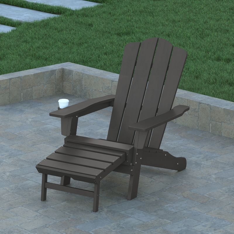 Emma and Oliver Adirondack Chair with Cup Holder and Pull Out Ottoman, All-Weather HDPE Indoor/Outdoor Lounge Chair, 4 of 12