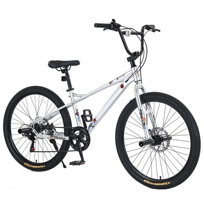 YONWAY 26 Inch Freestyle Mountain Bike 7-Speed Kids Bicycle with Double Disc Brakes for Beginner Level Rider, Cool Outdoor Cycling