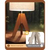 Itopfox Tripod Table Lamp with Linen Beige Shade, Small Bedside Nightstand Lamp for Nursery, Bedroom, Living Room, Light Brown Wooden Base E26 Socket - 3 of 4