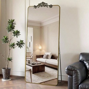 Full Length Mirror 58 inchx18 inch Floor Mirror Freestanding with Carved Metal Frame Bronze Retro Style Living - 1 of 4