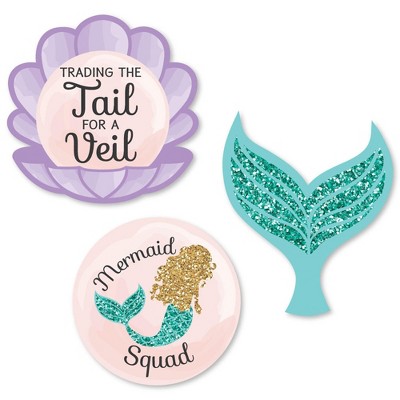 Big Dot of Happiness Trading The Tail For A Veil - DIY Shaped Mermaid Bachelorette Party or Bridal Shower Cut-Outs - 24 Count