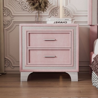 NicBex Mid Century Nightstand with Silver Glitter Strip Decor,Velvet Bedside Table with 2 Drawers for Bedroom,Living Room