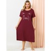 Agnes Orinda Women's Plus Size Soft Knit Cute Cat Print Short Sleeve Split Hem Pockets Midi Sleep Shirts Nightgowns - 3 of 4