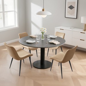 Modern PU Leather Dining Chairs, Armless Upholstered Chairs with Stitching and Black Metal Legs for Kitchen, Dining Room, or Living Room-Tanpinhause - 1 of 4