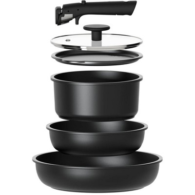 LunaLulinlk Nonstick Detachable Pots and Pans Set, 6 Pieces Induction Cookware Set, Oven/Dishwasher Safe, Easy for Storage, Black