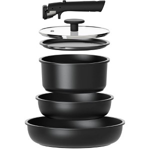 LunaLulinlk Nonstick Detachable Pots and Pans Set, 6 Pieces Induction Cookware Set, Oven/Dishwasher Safe, Easy for Storage, Black - 1 of 4