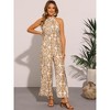 INSPIRE CHIC Women's Sleeveless Tie Halter Neck Belt Slit Wide Leg Boho Jumpsuit - 4 of 4