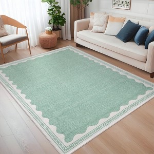 Scalloped Pattern Rugs for Living Room Bedroom Soft Non Slip Low Pile Throw Carpet Washable Foldable Area Rug - 1 of 4