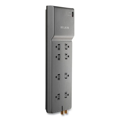 Belkin Home/Office Surge Protector, 8 AC Outlets, 12 ft Cord, 3,390 J, Dark Gray