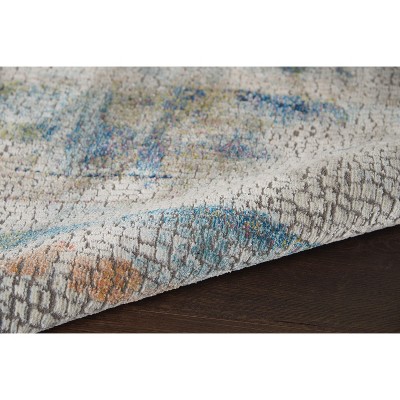 Ivory and Multicolor Abstract Round Synthetic Area Rug