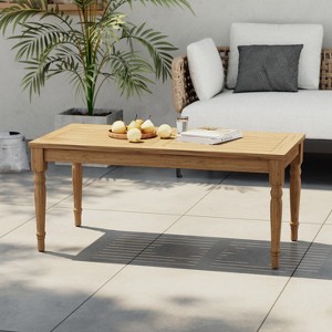 Christopher Knight Home Brinkdale 40" Outdoor Acacia Wood Coffee Table with Slatted Top and Carved Legs - 1 of 4