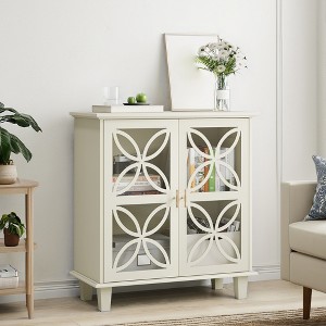31.5" Sideboard Buffet Cabinet, Bathroom Cabinet With Glass Doors, Accent Entryway Console Table, Floor Cupboard Cabinet for Kitchen Living Room - 1 of 4