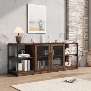 TV Stand-Industrial Entertainment Center with 2 Mesh Doors, Wood Rustic TV Console, 2 Tier Farmhouse TV Table for Living Room, Bedroom - 1 of 4