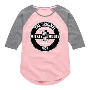 Girls' - Disney - Mickey Mouse Original Badge Shirt Tail Raglan Graphic T-shirt - 1 of 3