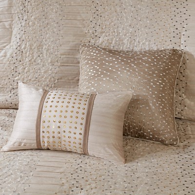 King Beige Faux Silk Embroidered Comforter Set